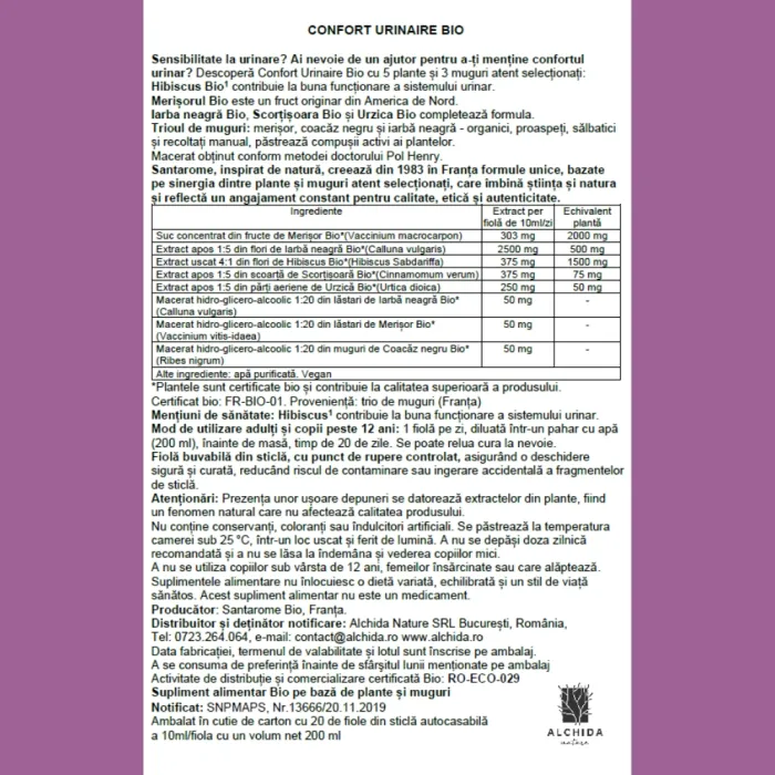 Confort Urinar Bio (20 fiole), Santarome