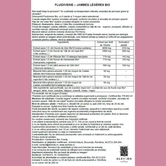 Fluidiveine Jambes Legeres Bio (20 fiole), Santarome