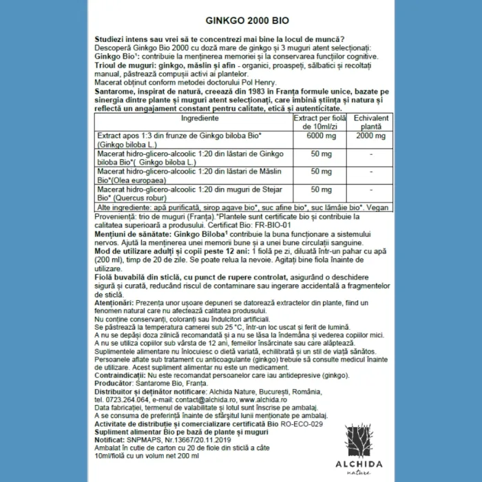 Ginkgo Bio 2000 (20 fiole), Santarome