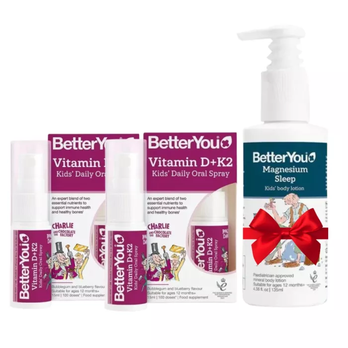 Pachet 2x Vitamina D3+K2 copii + Lotiune Magnesium Sleep Junior (135 ml), BetterYou