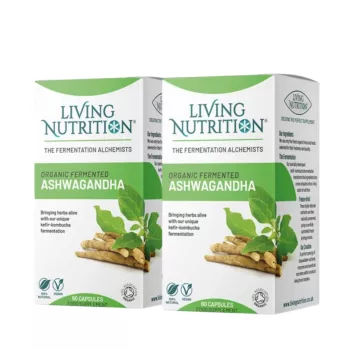 Duo Pack Organic Fermented Ashwagandha 600 mg Full Spectrum (60 capsule), Living Nutrition