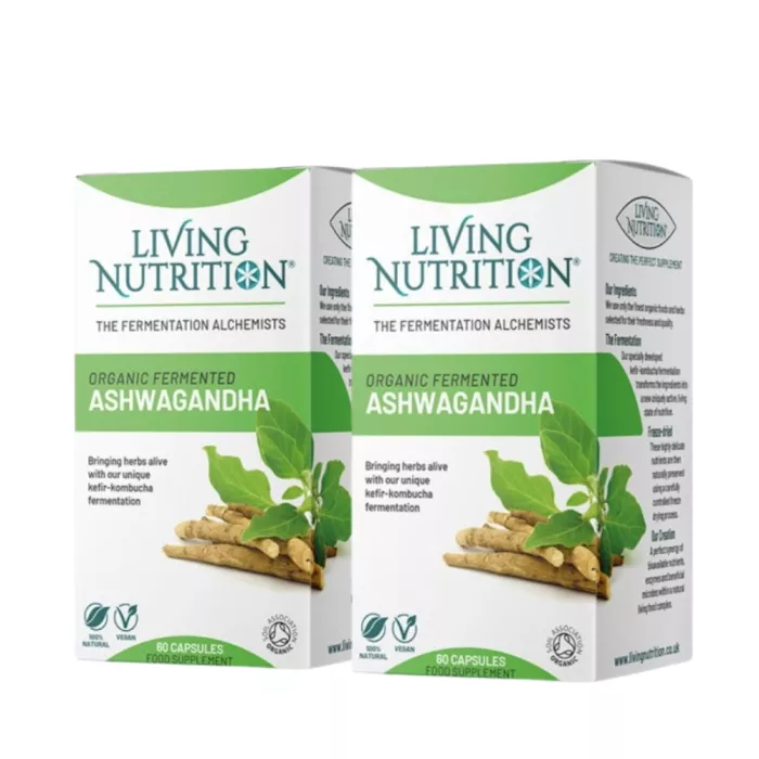 Duo Pack Organic Fermented Ashwagandha 600 mg Full Spectrum (60 capsule), Living Nutrition