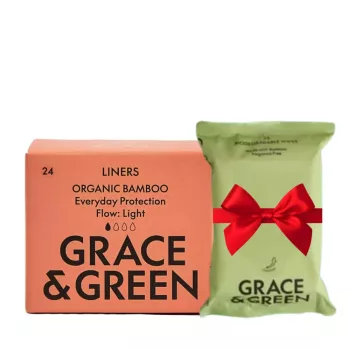 Pachet Panty liners (24 buc) din bambus organic + Servetele umede biodegradabile (25 buc), Grace and Green