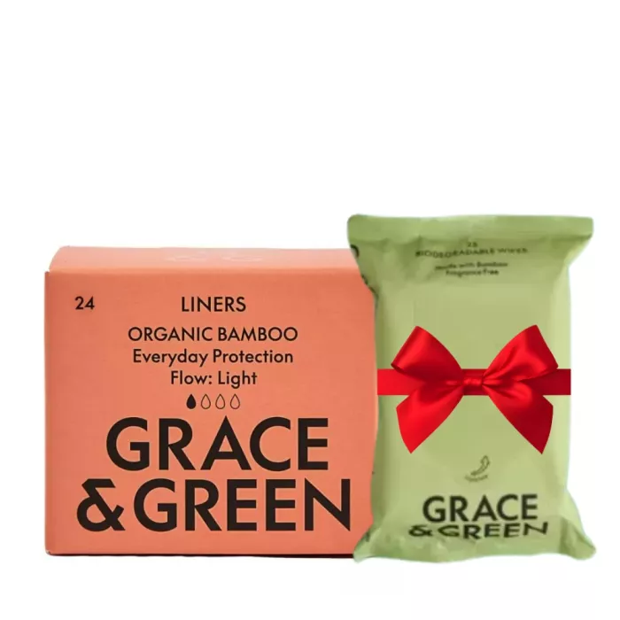 Pachet Panty liners (24 buc) din bambus organic + Servetele umede biodegradabile (25 buc), Grace and Green