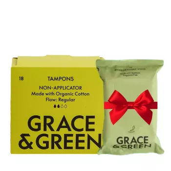 Pachet Tampoane din bumbac organic 100%, Normal (18 buc) + Servetele umede biodegradabile (25 buc), Grace and Green