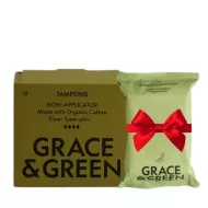 Pachet Tampoane din bumbac organic 100%, Super Plus (15 buc) + Servetele umede biodegradabile (25 buc), Grace and Green