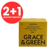 2+1 Tampoane din bumbac organic 100%, Super (18 buc), Grace and Green