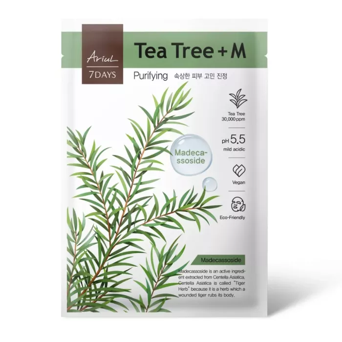 Masca Ariul 7Days PLUS Arbore de Ceai + M, purificarea rapida a tenului stresat, cosmetice coreene naturale, (23ml), Ariul