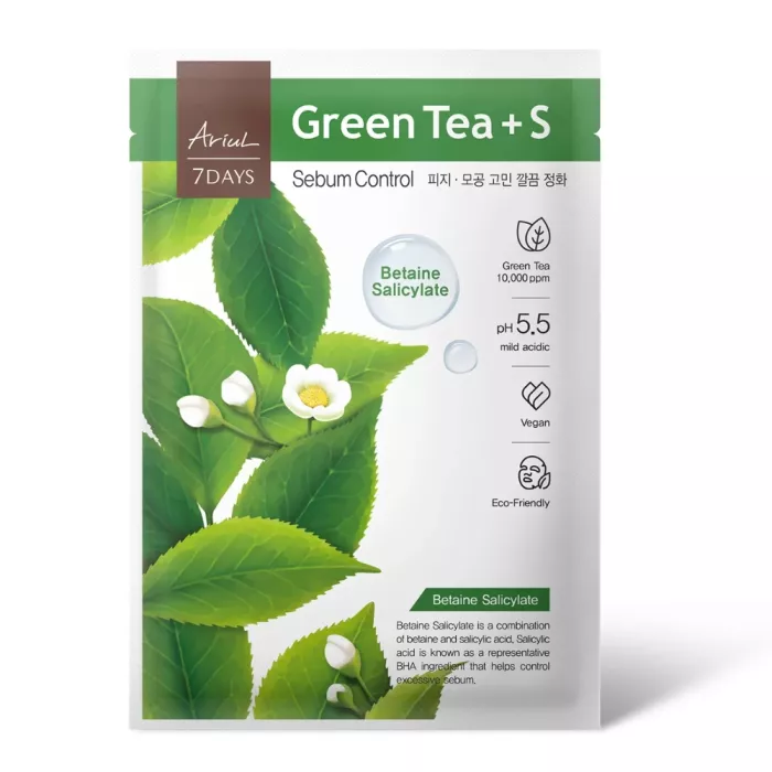 Masca Ariul 7Days PLUS Ceai Verde + S (Acid salicilic cu betaina), control sebum, cosmetice coreene naturale, (23ml), Ariul
