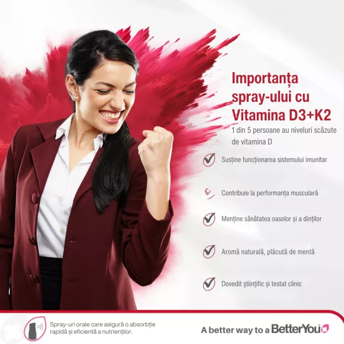 Vitamina D3+K2 3000UI+75μg Spray Oral (12 ml), BetterYou Vitamina D3+K2 3000UI+75μg Spray Oral (12 ml), BetterYou