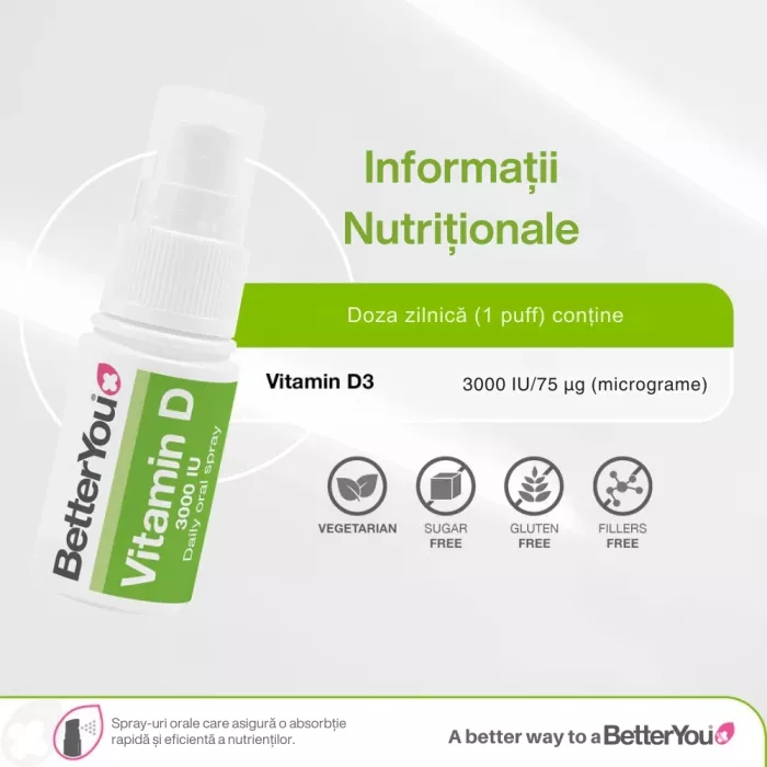 Vitamina D3 3000UI Spray Oral (15 ml), BetterYou Vitamina D3 3000UI Spray Oral (15 ml), BetterYou