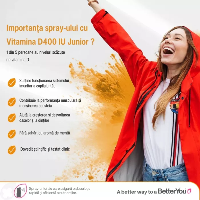 Vitamina D Junior 400UI (copii 3-12 ani) Spray Oral (15 ml), BetterYou Vitamina D Junior 400UI (copii 3-12 ani) Spray Oral (15 ml), BetterYou