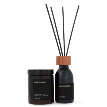 Set lumanare naturala si difuzor natural cu betisoare din trestie Lemongrass (180ml+100ml), Mulieres