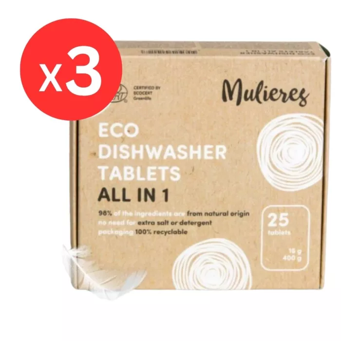 Pachet 3 x Tablete ecologice pentru mașina de spălat vase (3x25 buc), Mulieres Pachet 3 x Tablete ecologice pentru mașina de spălat vase (3x25 buc), Mulieres