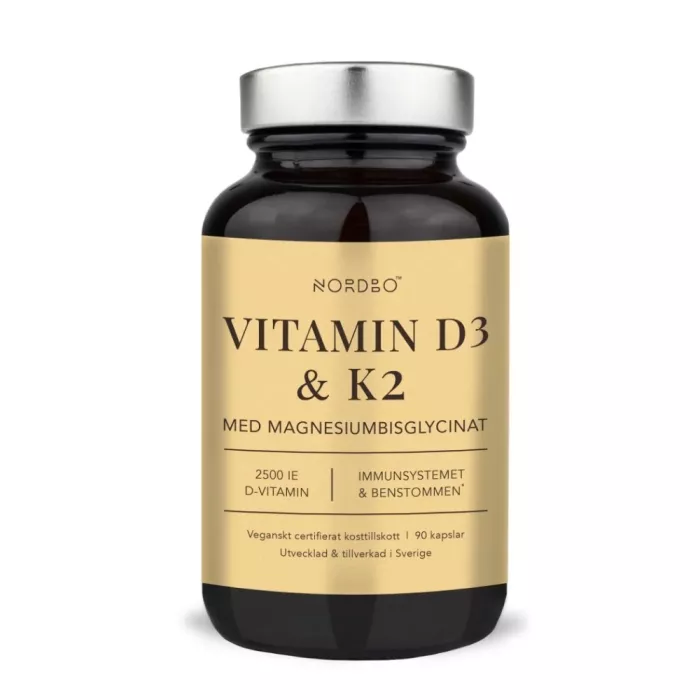 Vitamina D3 (2500UI) + K2 + Magneziu Bisglicinat (90 capsule), Nordbo