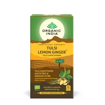 Ceai Tulsi Lamaie si Ghimbir (25 plicuri infuzie) , Organic India