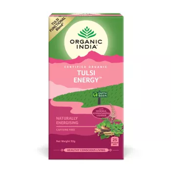 Ceai Tulsi Energy, Amestec Adaptogen Energizant Natural (25 plicuri infuzie), Organic India Ceai Tulsi Energy, Amestec Adaptogen Energizant Natural (25 plicuri infuzie), Organic India