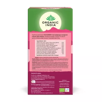 Ceai Tulsi Energy, Amestec Adaptogen Energizant Natural (25 plicuri infuzie), Organic India Ceai Tulsi Energy, Amestec Adaptogen Energizant Natural (25 plicuri infuzie), Organic India