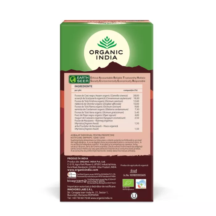 Ceai Tulsi Masala Chai (25 plicuri infuzie) , Organic India