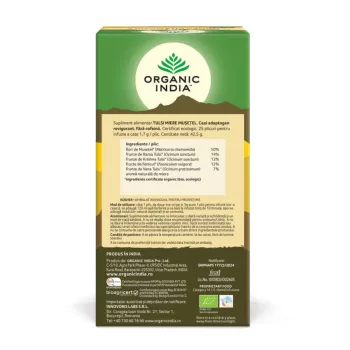 Ceai Tulsi Miere Mușețel, Amestec Adaptogen Revigorant (25 plicuri infuzie), Organic India Ceai Tulsi Miere Mușețel, Amestec Adaptogen Revigorant (25 plicuri infuzie), Organic India