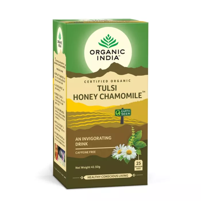 Ceai Tulsi Miere Mușețel, Amestec Adaptogen Revigorant (25 plicuri infuzie), Organic India Ceai Tulsi Miere Mușețel, Amestec Adaptogen Revigorant (25 plicuri infuzie), Organic India