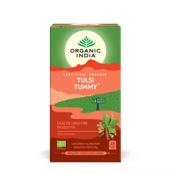 Ceai Tulsi Tummy - digestiv cu plante linistitoare si condimente (25 plicuri infuzie) , Organic India