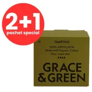 2+1 Tampoane din bumbac organic 100%, Super Plus (15 buc), Grace and Green