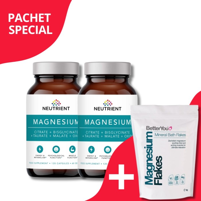 2 x Magneziu Neutrient + 1 x Fulgi de baie cu magneziu BetterYou