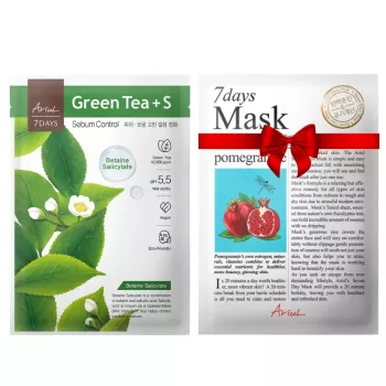 Pachet Masca Ariul 7Days PLUS Ceai Verde + S (Acid salicilic cu betaina), control sebum (23ml) + Masca servetel 7Days Rodie - fermitate si luminozitate (20 grame), Ariul