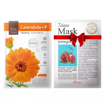 Pachet Masca Ariul 7Days PLUS Galbenele + P (Panthenol), repararea perfecta a tenului afectat (23ml) + Masca servetel 7Days Rodie - fermitate si luminozitate (20 grame), Ariul