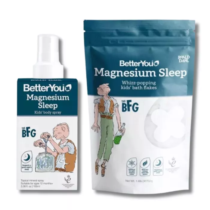Pachet Magnesium Kids Body spray BFG (100 ml) + Fulgi de baie cu magneziu BFG (750 grame), BetterYou