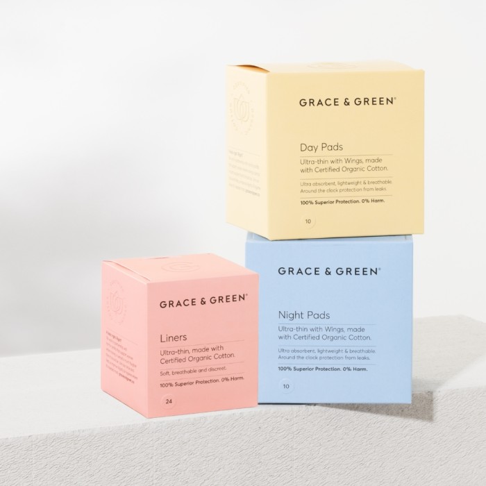 Pachet ingrijire lunara din bumbac organic 100%, Grace and Green