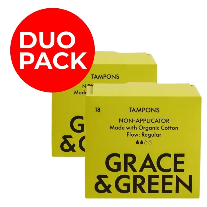 Duo Pack Tampoane din bumbac organic 100%, Normal (18 buc), Grace and Green