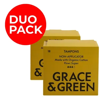 Duo Pack Tampoane din bumbac organic 100%, Super (18 buc), Grace and Green