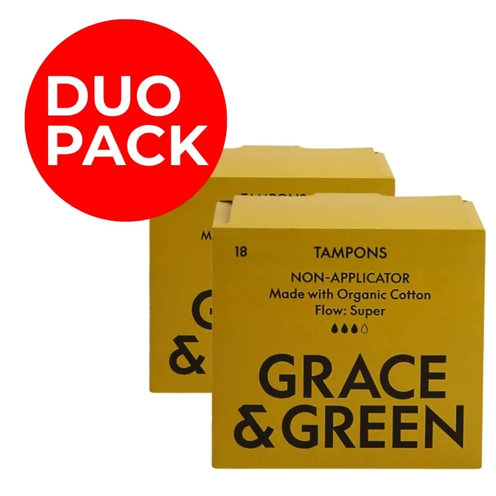 Duo Pack Tampoane din bumbac organic 100%, Super (18 buc), Grace and Green