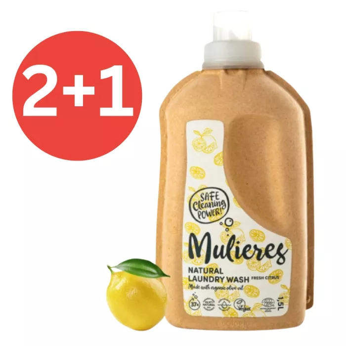 2+1 Detergent pentru rufe cu 99% ingrediente naturale Fresh Citrus (1.5L), Mulieres 2+1 Detergent pentru rufe cu 99% ingrediente naturale Fresh Citrus (1.5L), Mulieres