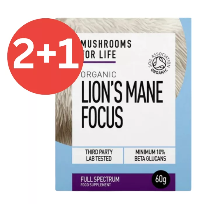 2+1 Organic Lions Mane Focus 1000 mg Full Spectrum Powder (60 grame), MushroomsForLife 2+1 Organic Lions Mane Focus 1000 mg Full Spectrum Powder (60 grame), MushroomsForLife
