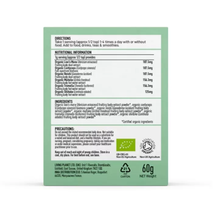 Organic Myco Synergy 6 ciuperci 1000 mg Pure Grade Extracts Powder (60 grame), MushroomsForLife Organic Myco Synergy 6 ciuperci 1000 mg Pure Grade Extracts Powder (60 grame), MushroomsForLife