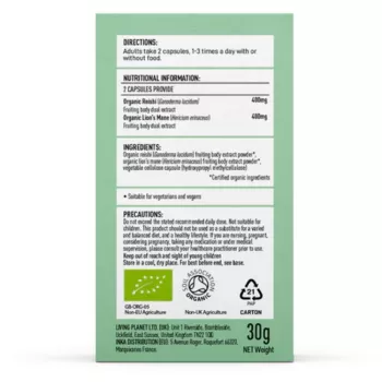 Organic Myco Zen Reishi si Lions Mane 800 mg Pure Grade Extracts (60 capsule), MushroomsForLife