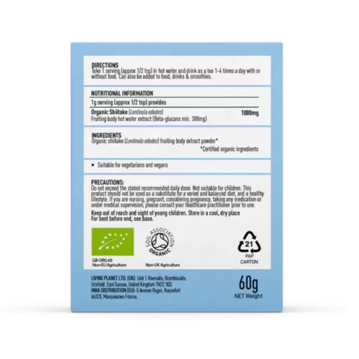 Organic Shiitake 1000 mg Pure Grade Extract Powder (60 grame), MushroomsForLife Organic Shiitake 1000 mg Pure Grade Extract Powder (60 grame), MushroomsForLife