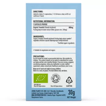 Organic Tremella Mushroom 800mg Pure Grade Extract (60 capsule), MushroomsForLife