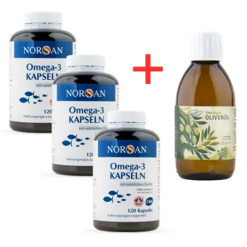 Pachet 3x Omega 3 Total (120 capsule), Norsan + Ulei de masline (200 ml)