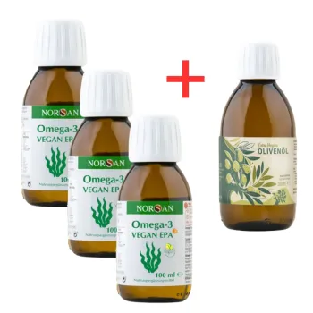 Pachet 3x Omega 3 Vegan EPA (100 ml), Norsan + Ulei de masline (200 ml)