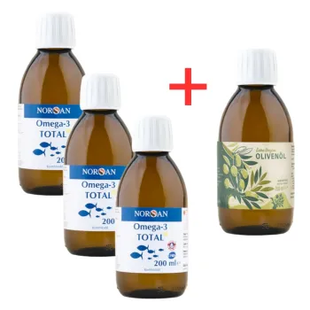 Pachet 3x Omega 3 Total Ulei (200 ml), Norsan + Ulei de masline (200 ml)