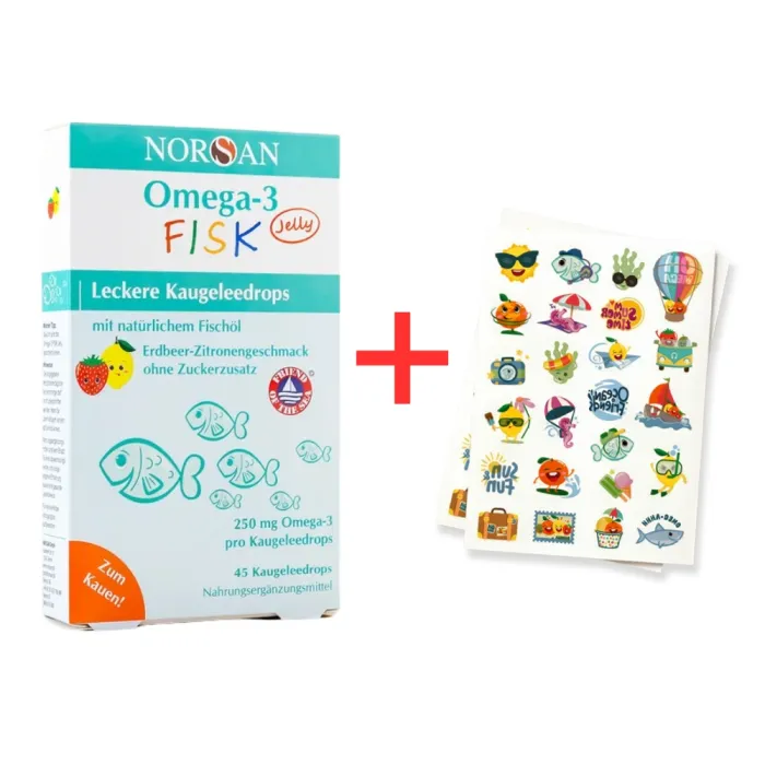 Pachet Omega 3 FISK Jeleuri (45 bucati), Norsan + Tatuaje temporare pentru copii