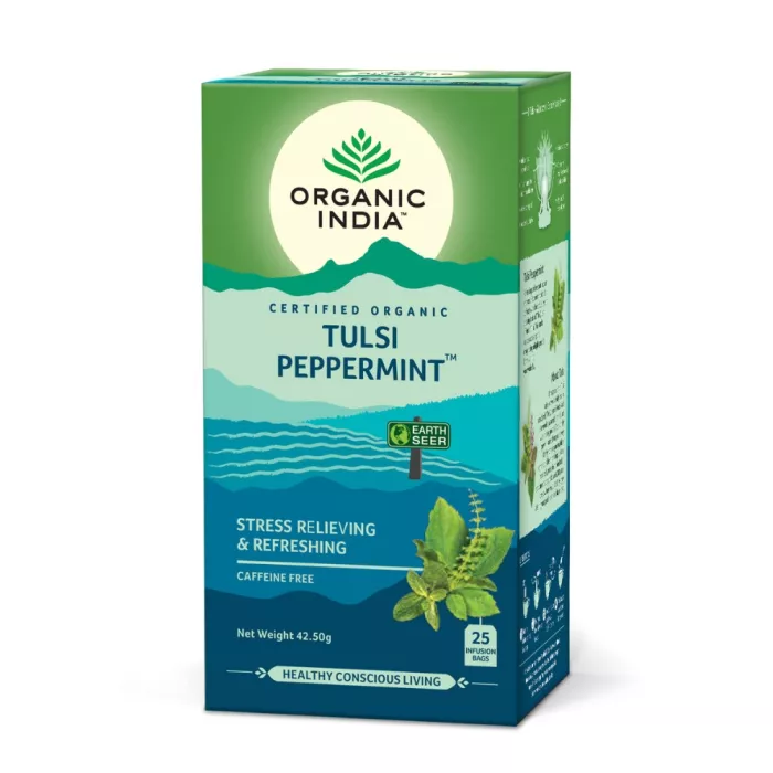 Ceai Tulsi Mentă, Amestec Adaptogen Reîmprospătant (25 plicuri infuzie), Organic India Ceai Tulsi Mentă, Amestec Adaptogen Reîmprospătant (25 plicuri infuzie), Organic India