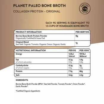 Organic Bone Broth proteina de colagen organic din supa de oase 225 grame (25 portii), Planet Paleo