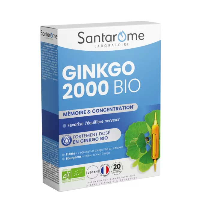Ginkgo Bio 2000 Memorie si Concentrare (20 fiole), Santarome Ginkgo Bio 2000 Memorie si Concentrare (20 fiole), Santarome