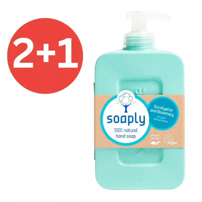 2+1 Sapun ecologic lichid pentru maini cu 100% ingrediente naturale, Eucalyptus and Rosemary (300ml), Soaply 2+1 Sapun ecologic lichid pentru maini cu 100% ingrediente naturale, Eucalyptus and Rosemary (300ml), Soaply