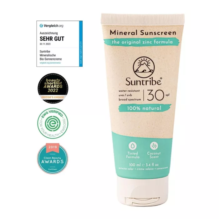 Cremă de protecție solară minerală naturală SPF30, 100ml, Suntribe Cremă de protecție solară minerală naturală SPF30, 100ml, Suntribe